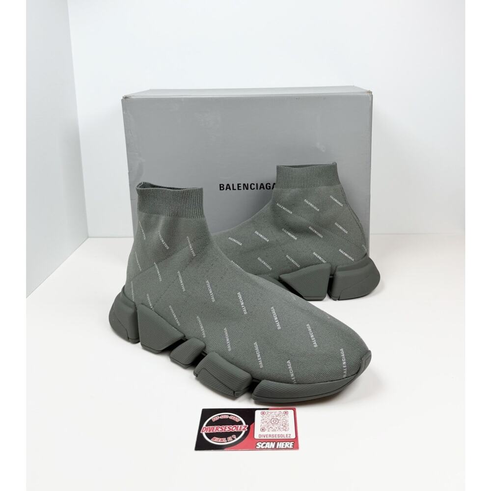 Size 46EU/13US - Balenciaga 2.0 Speed Olive Green Allover Logo🫒 NEW/RETAIL $1K!